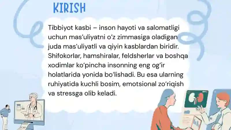 Tibbiyot xodimlarida emotsional holatlarning o'ziga xosligi : stress va uning bosqichlari, bartaraf etish yo'llari 2