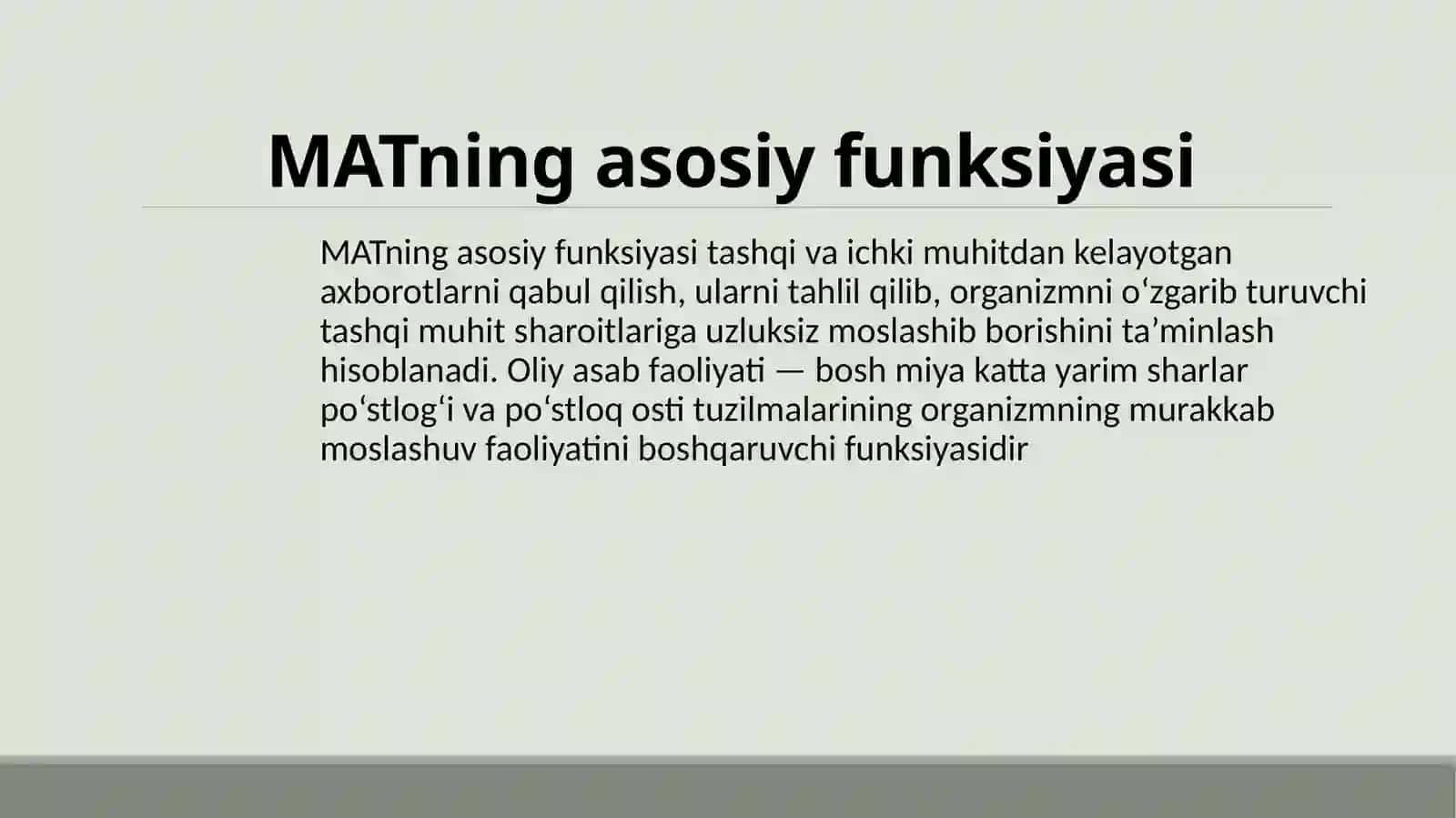 Asabtizimi oliy bo‘limlarining vazifalari. Shartli reflekslar. Oliyasab faol tug‘ma plari. Organizm gisignali tizimlari. Bosh miya katta yarim sharlarining funksional assimetriyasi 2