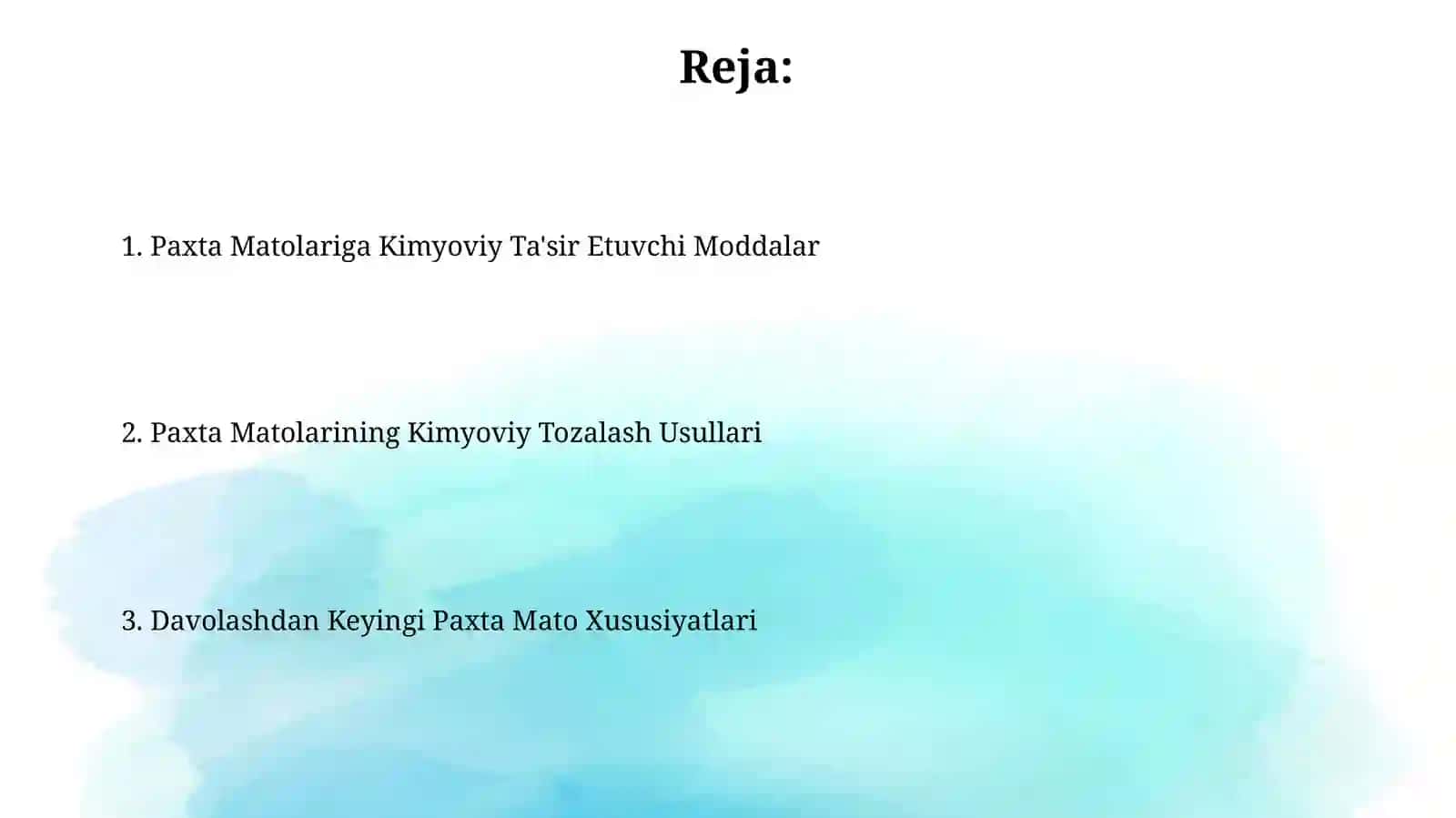 Jun tolali matolarga kimyoviy ishlov berish 2