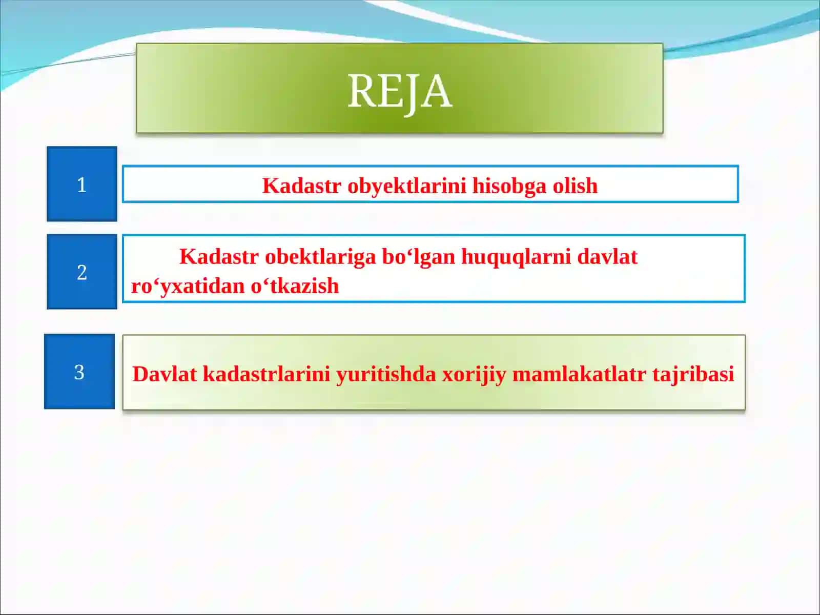 DAVLAT KADASTRLARI ASOSLARI 2
