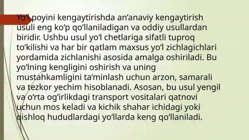 Yo‘llarni rekonstruksiya qilishda yo‘l poyini kengaytirish 2