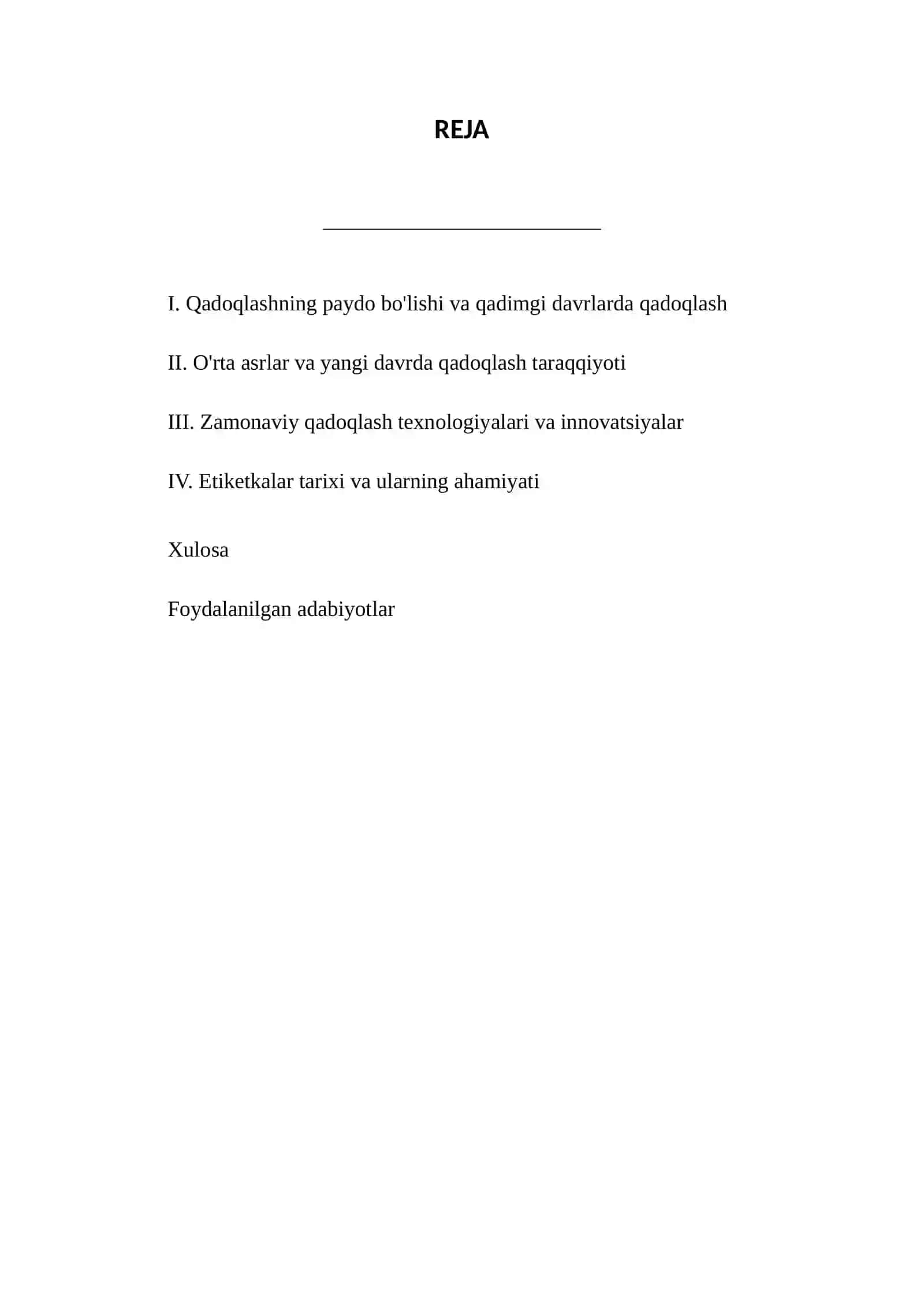 QADOQLASH MAXSULOTLARI TEXNOLOGIYASI FANI 2