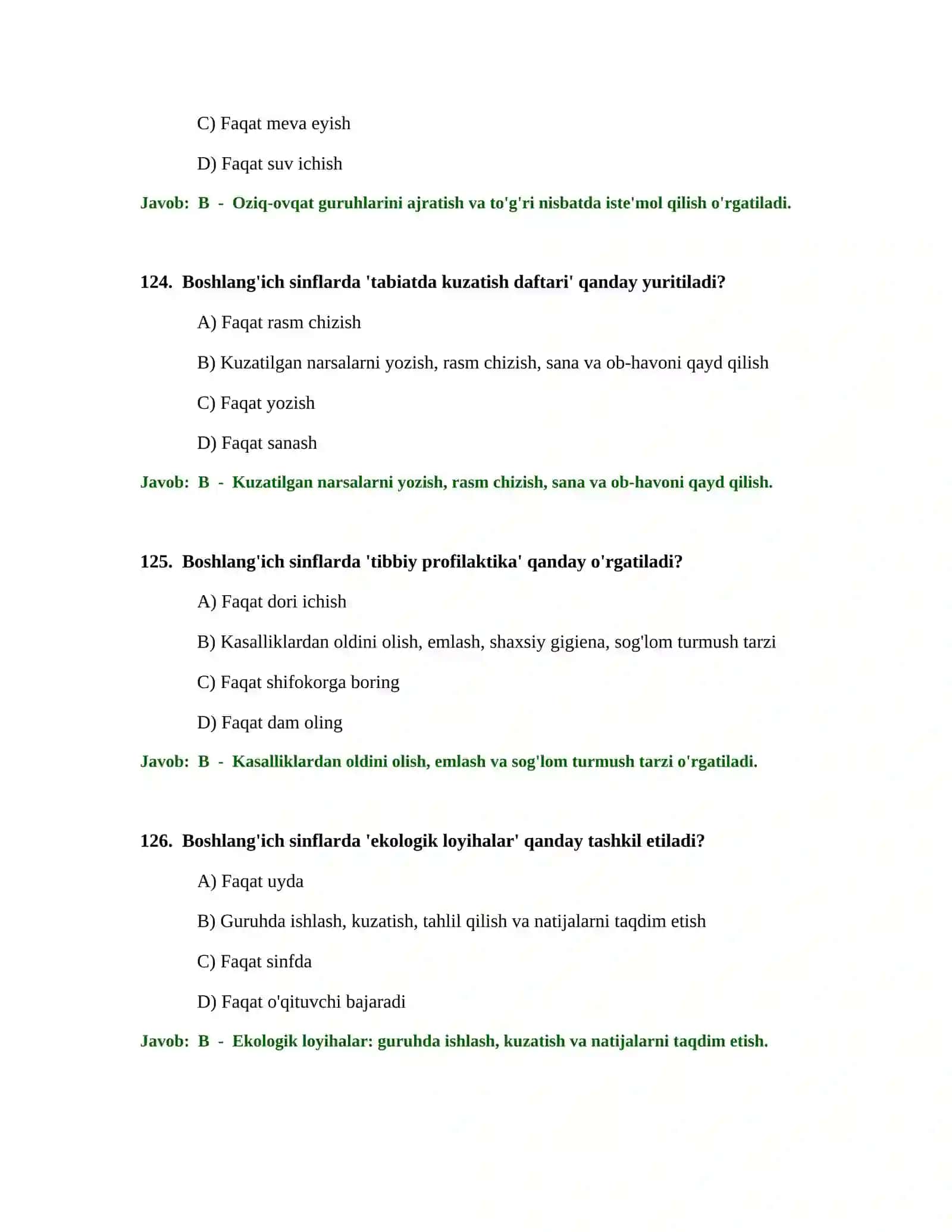 BOSHLANG'ICH TA'LIM O'QITUVCHISI TEST SINOVLARI 2