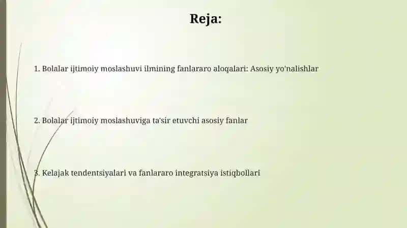 Bolalarning ijtimoiy moslashuvi fanining boshqa fanlar bilan aloqasi 2
