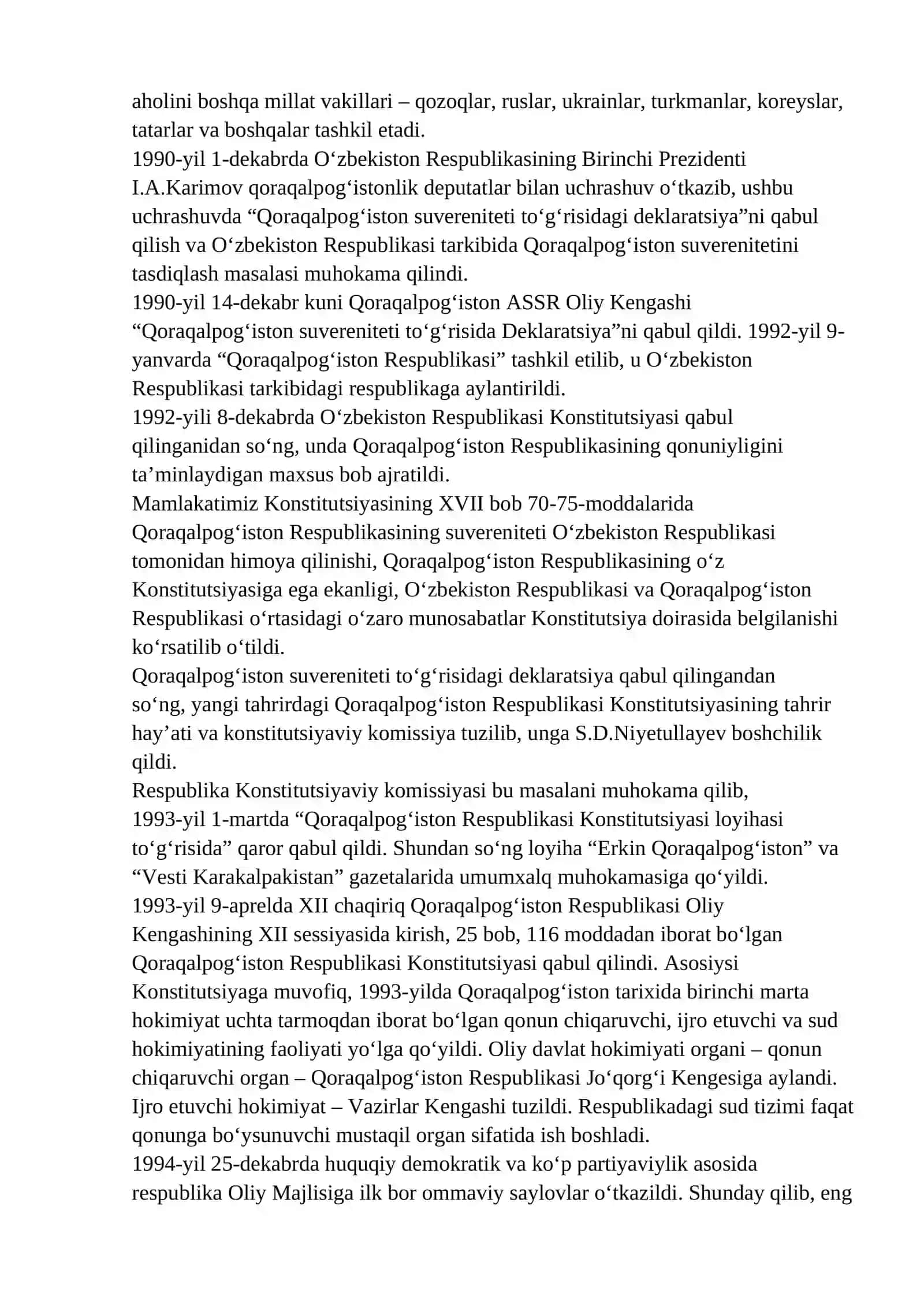MUSTAQILLIK YILLARIDA QORAQALPOG'ISTON RESPUBLIKASI. O‘ZBEKISTON VA JAHON HAMJAMIYATI 2