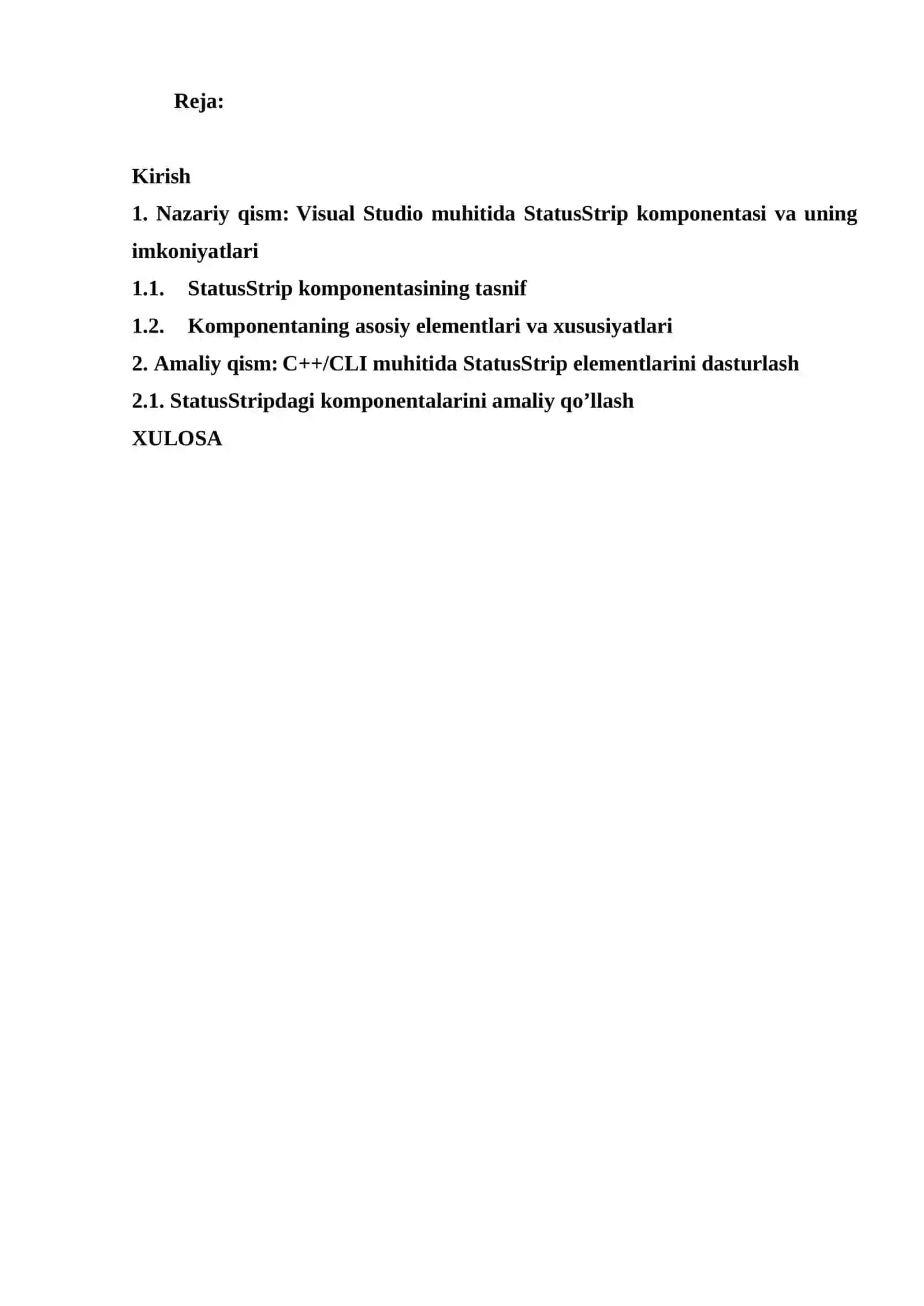 Visual Studio muhitida StatusStrip komponentasi va uning imkoniyatlari 2