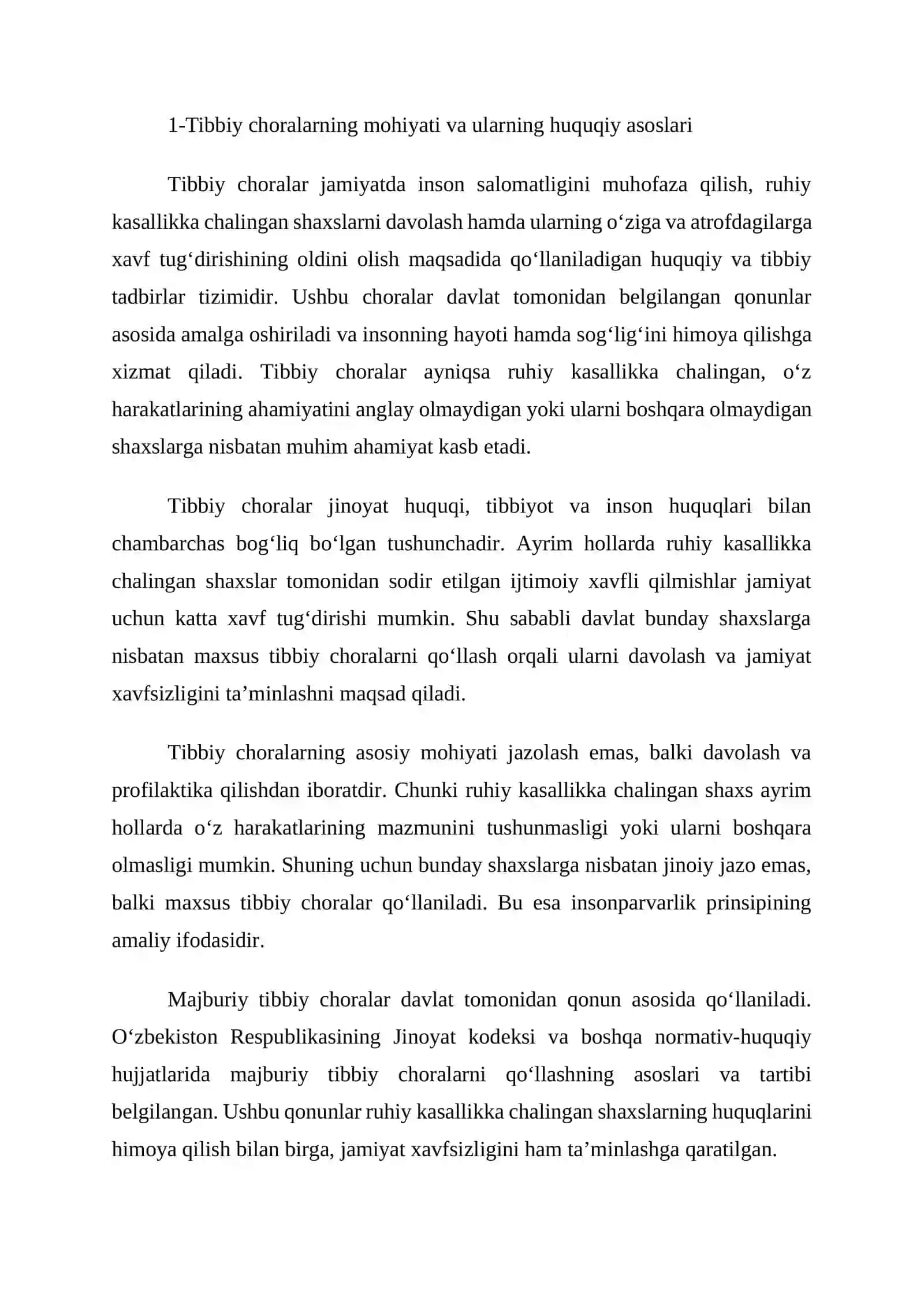 Tibbiy choralarning ijrosi. Majburiy tibbiy choralarning qo’llanilishi. Ularni tayinlash va bekor qilish tartibi 2