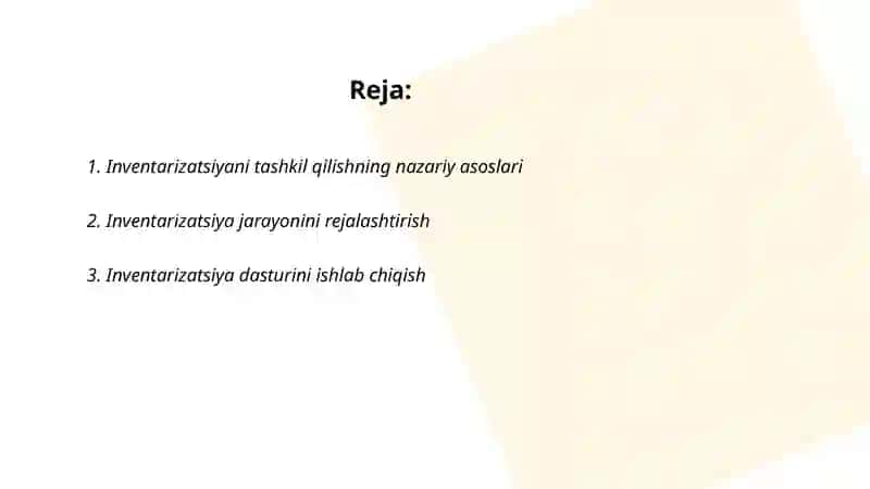 Inventarizatsiyani tashkil qilish va uning turlari 2