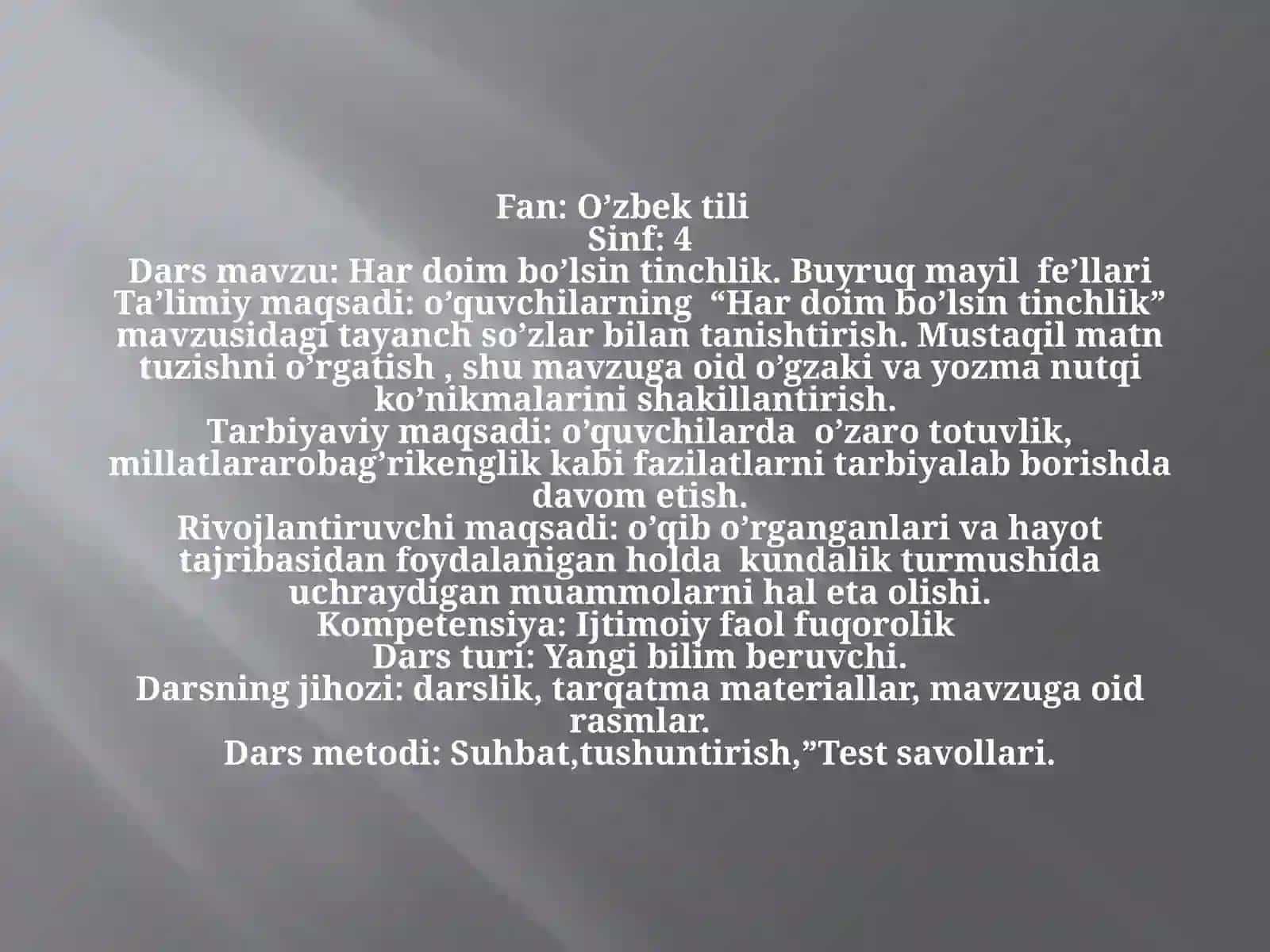 4-sinf O'zbek tili dars ishlanma. Buyruq mayli fe'llari 2