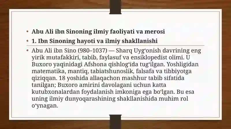 Abu Ali ibn Sinoning buyuk merosi. O’zbek klassik yozuvchilari va ularning asarlari 2