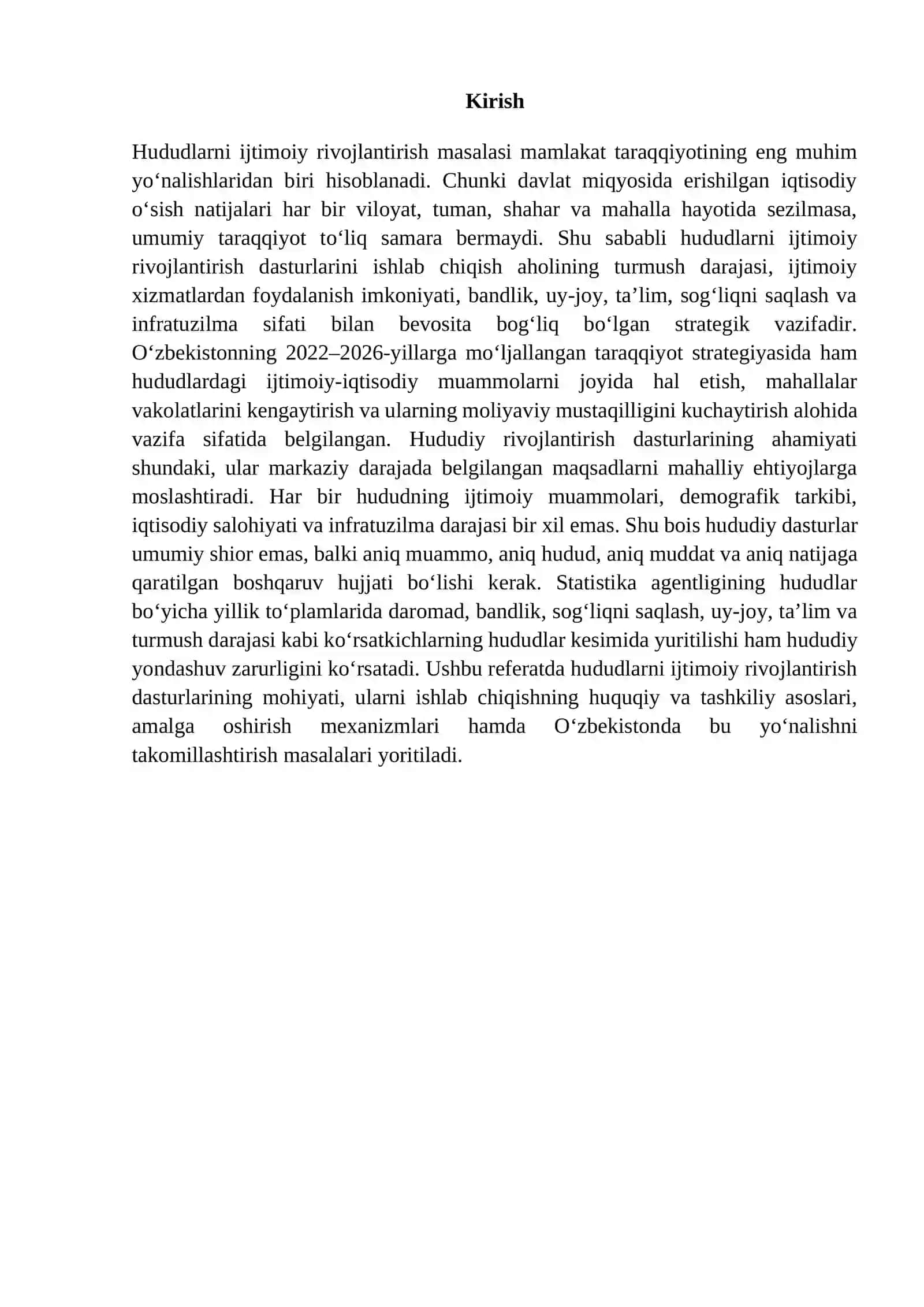 Mamlakatimizda hududlarni ijtimoiy rivojlantirish dasturlarini ishlab chiqish 2