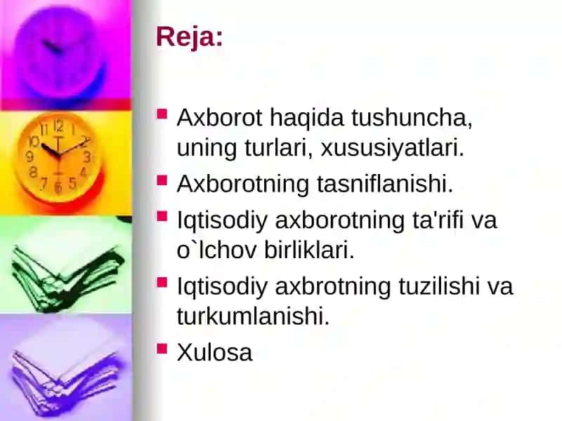 Axborot va uni turlariga turli sohalardan misollar keltiring. 2