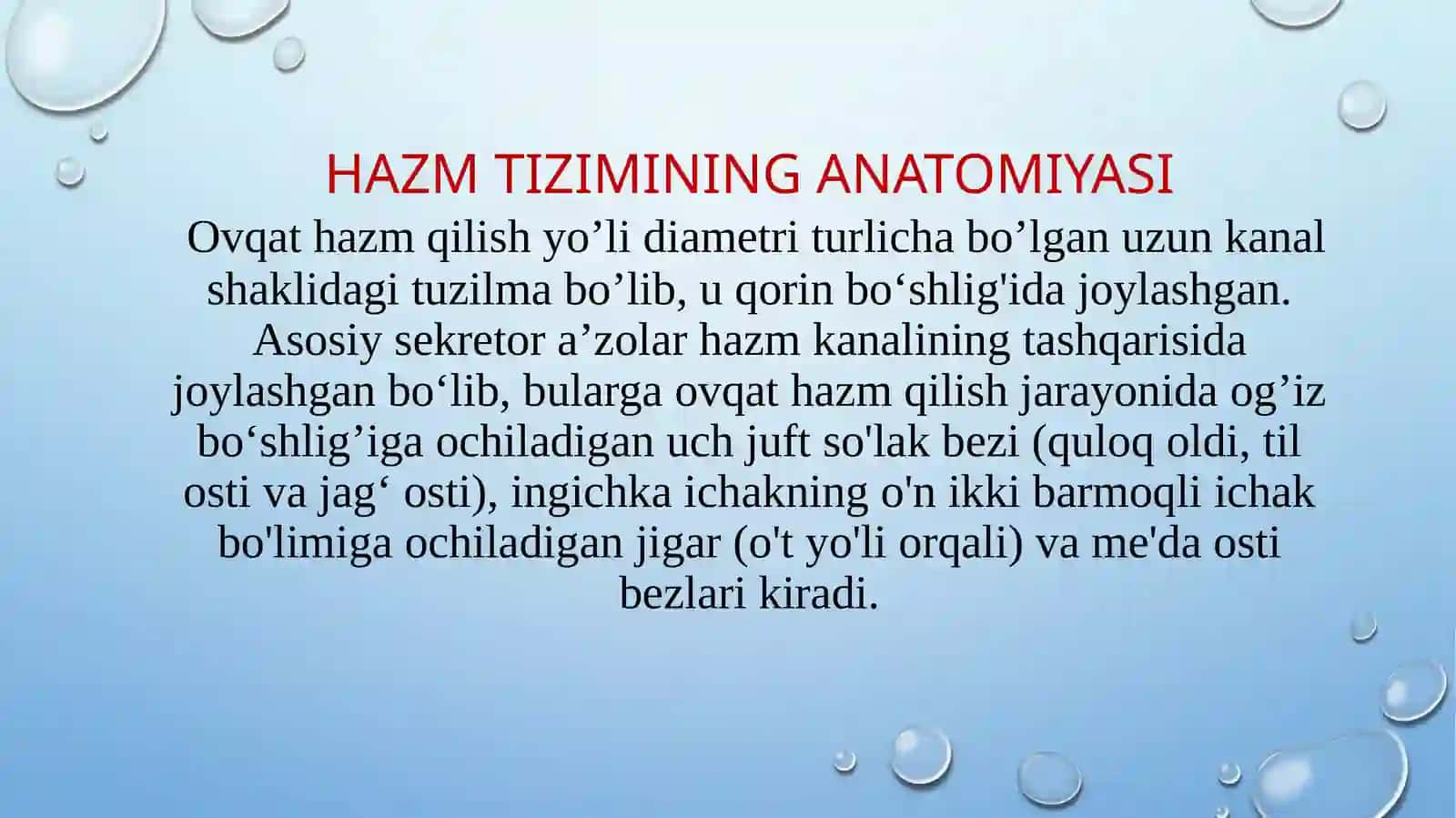 INGICHKA ICHAKDA OVQAT HAZM BO’LISHI VA SO’RILISHI 2