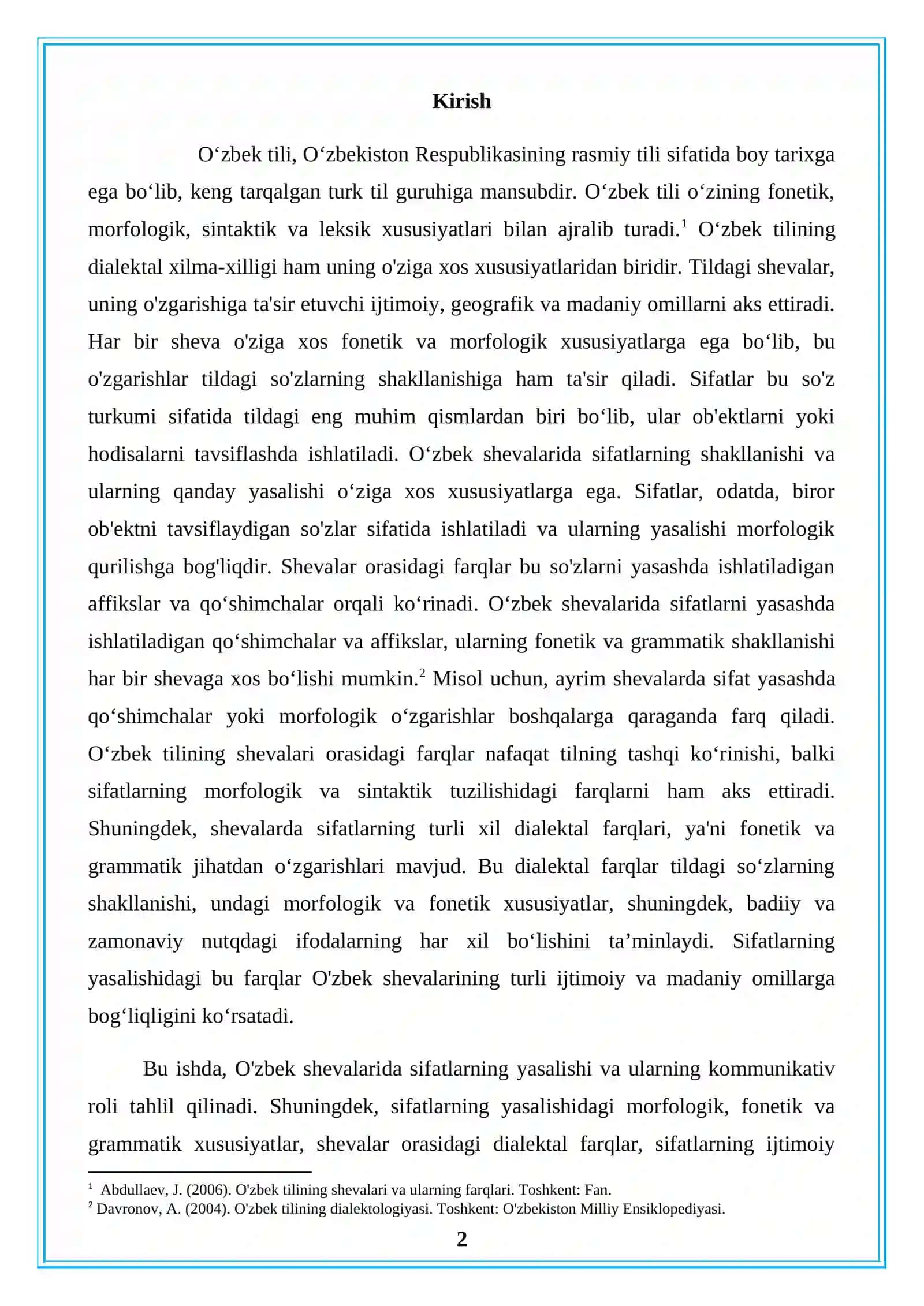 Oʻzbek shevalarida sifat va uning yasalishi 2