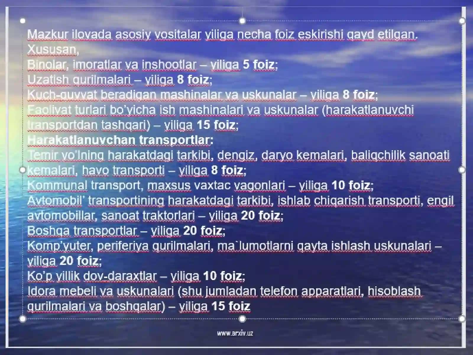 Аsosiy vositalarning eskirish va amartizatsiyasini hisobga olish 2