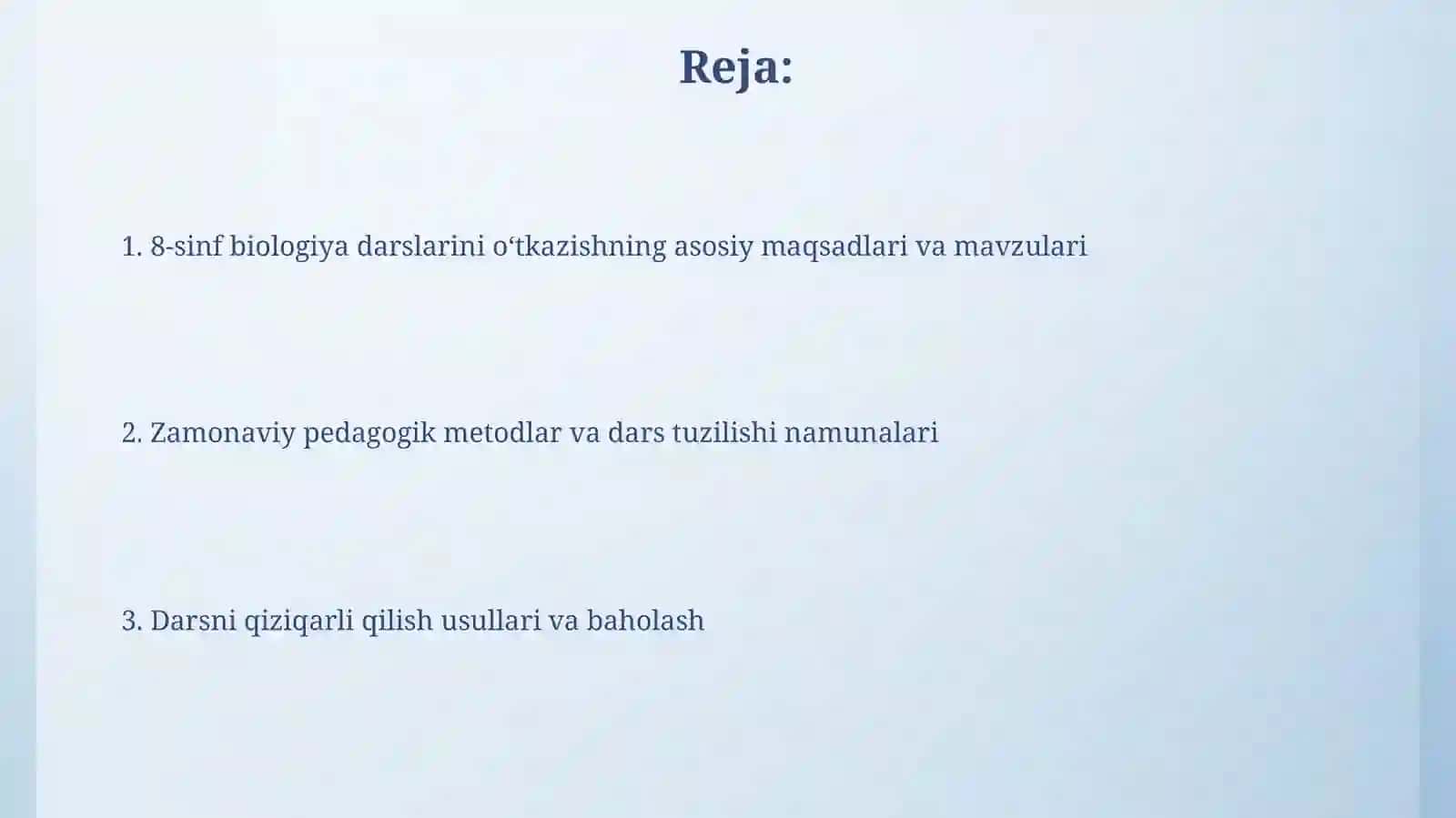 Biologiya fanidan 8-sinf mavzulari bo'yicha darslarni o'tkazish 2