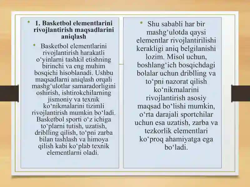 Basketbol Elementlarini Rivojlantirish Maqsadlarini Aniqlash 2