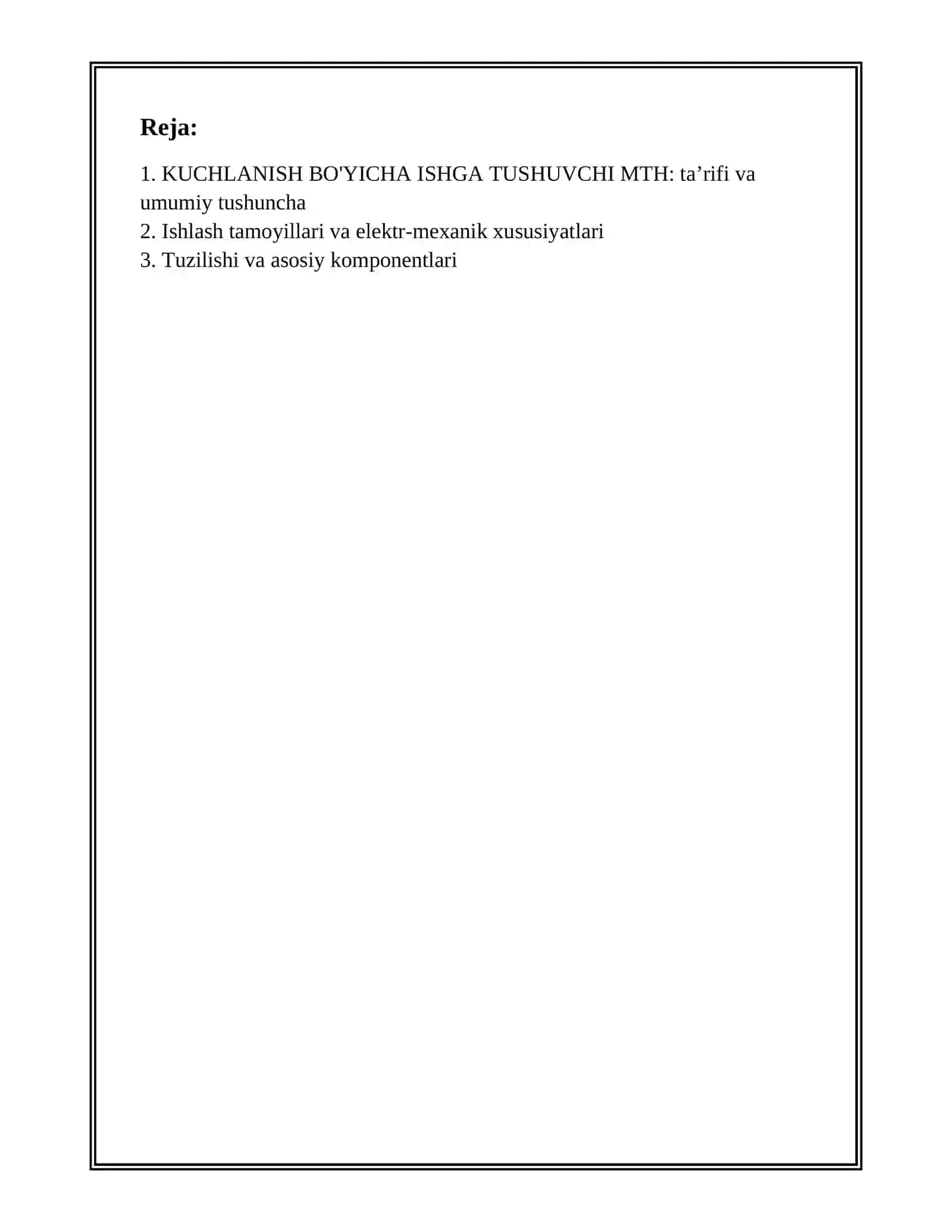 KUCHLANISH BO'YICHA ISHGA TUSHUVCHI MTH 2