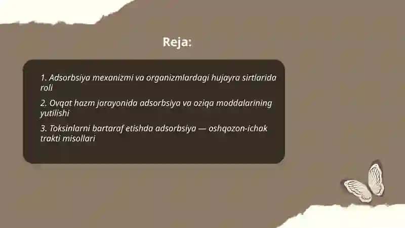 Organizmlarning hayot faoliyatida va davolash usullarida adsorbsiya jarayonining ahamiyati 2