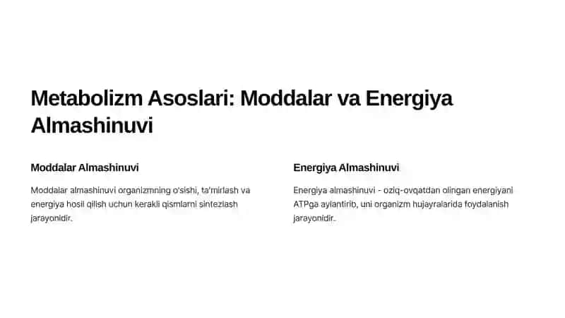 Metabolizm Jarayonlari: Energiyani Hosil Qilish va Sarflash 2