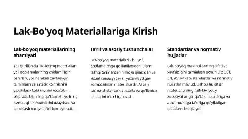 Yo'l Qurilishida Lak-Bo'yoq Materiallari 2