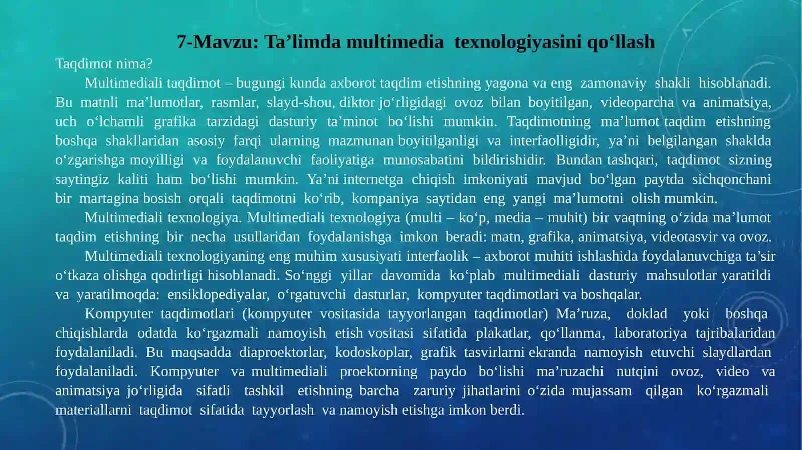 Ta’limda multimedia texnologiyasini qo‘llash 2