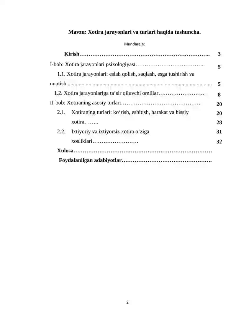 Xotira jarayonlari va turlari haqida tushuncha 2