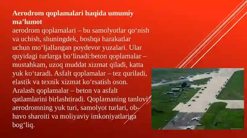 Aerodrom qoplamalarini qurish ishlarni tashkil etish 2