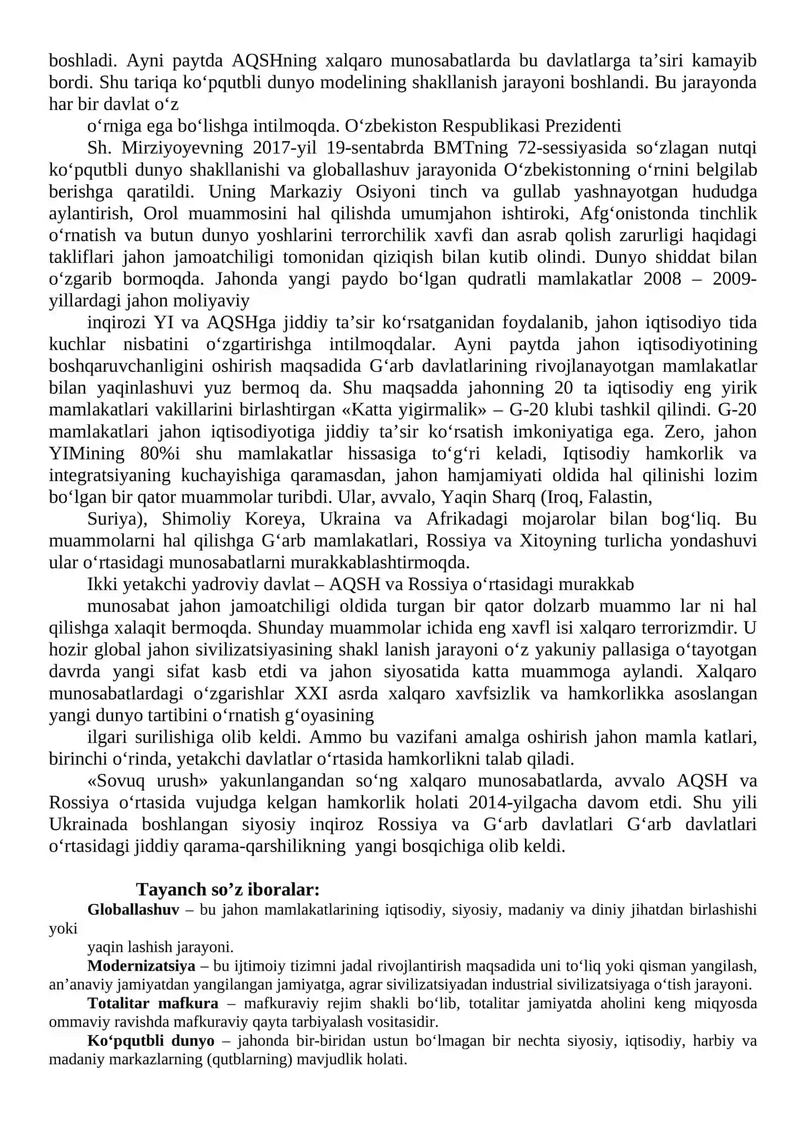XX asr oxiri – XXI asr boshlarida xalqaro munosbatlar 2