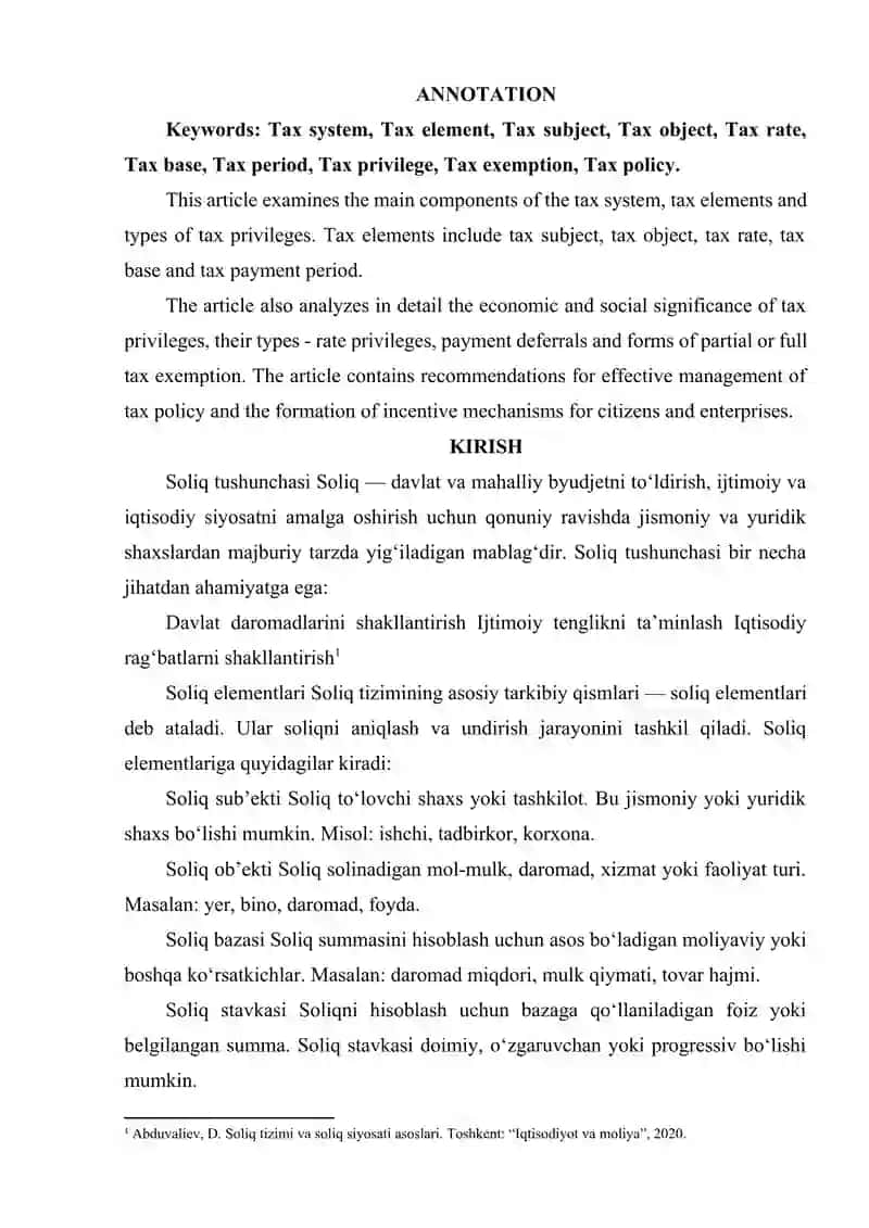 SOLIQ ELEMENTLARI.SOLIQ IMTIYOZINING TURLARI 2