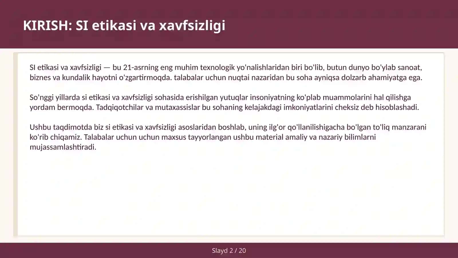 SI ETIKASI VA XAVFSIZLIGI 2