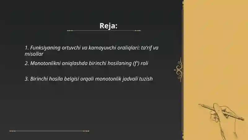 Funksiya monotonligi, qavariqlik va botiqlik oraliqlari 2