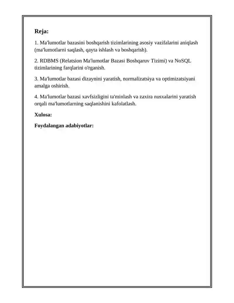 Ma'lumotlar bazasini boshqarish tizimlari 2