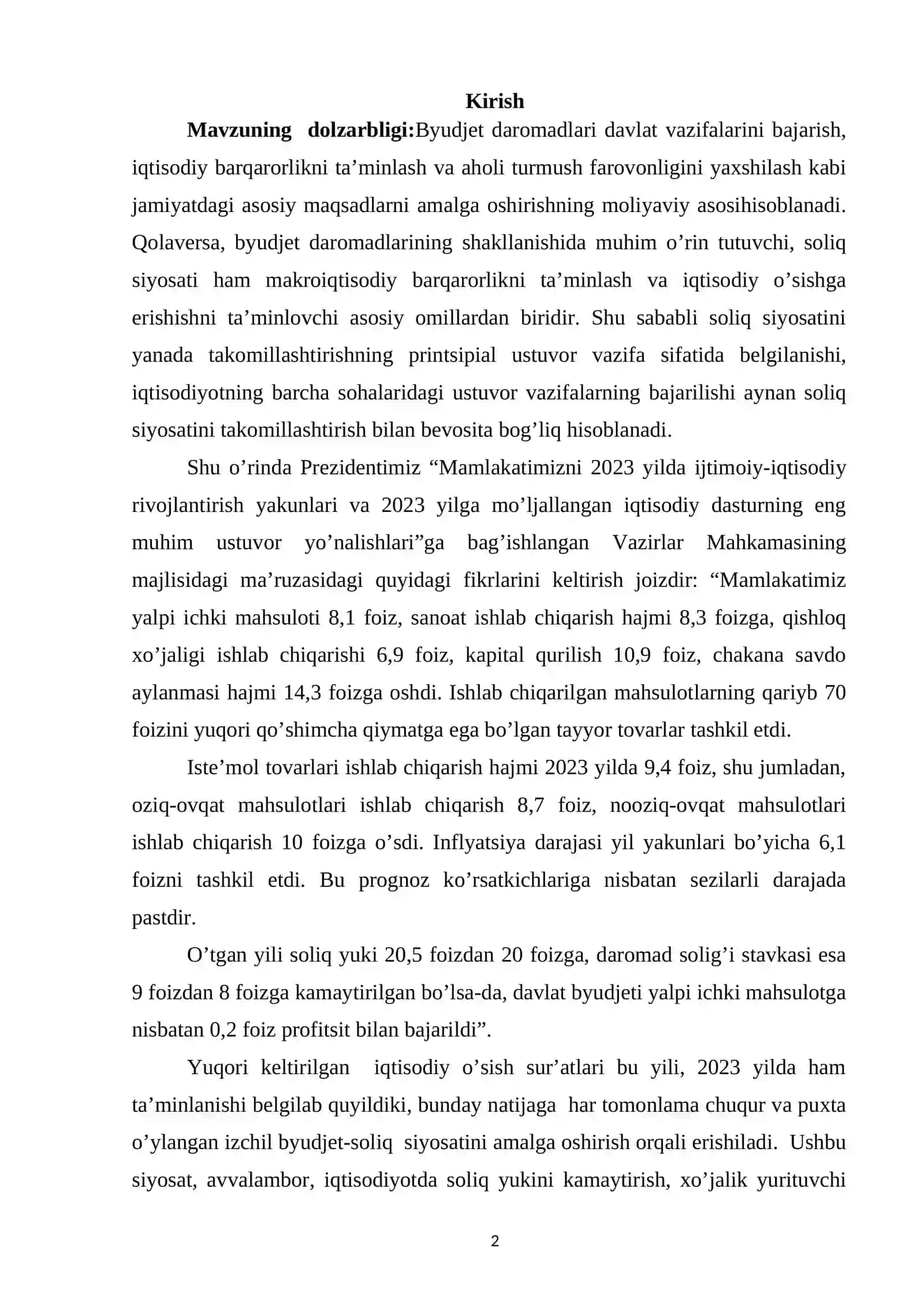 DAVLAT BYUDJETI DAROMADLARI TARKIBI TAHLILI VA UNI OPTIMALLASHTIRISH YO'NALISHLARI 2