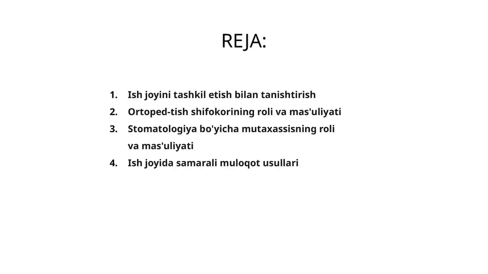 Vrach ortoped stomatolog va tish texnigining ish o'rnini tashkillashtirish 2