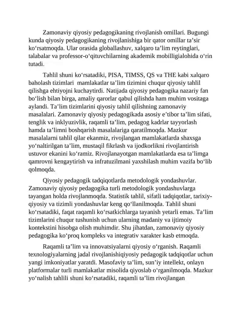 Komparativistik pedagogika. ZAMONAVIY QIYOSIY PEDAGOGIK MASALALAR TARAQQIYOTI. 2