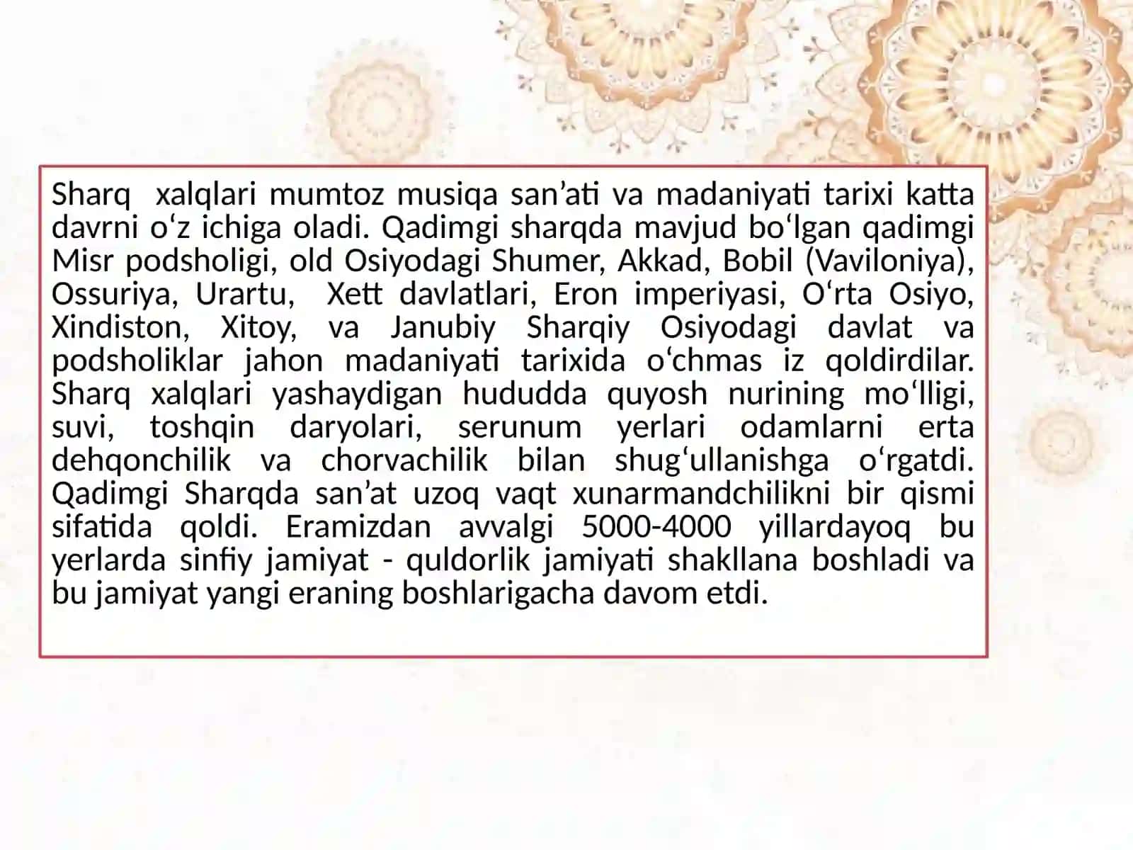 SHARQ XALQLARI MUSIQIY FOLKLORI BILAN QIYOSIY O'RGANISH 2