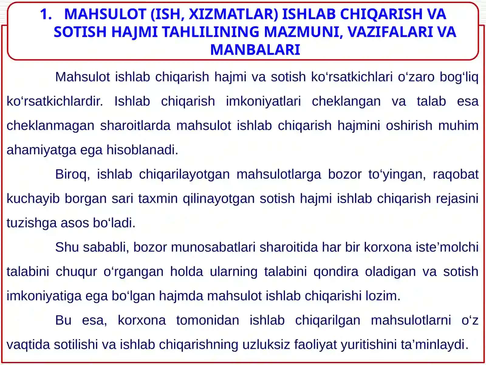 Mahsulot (ish, xizmatlar) ishlab chiqarish va sotish hajmi tahlili 2