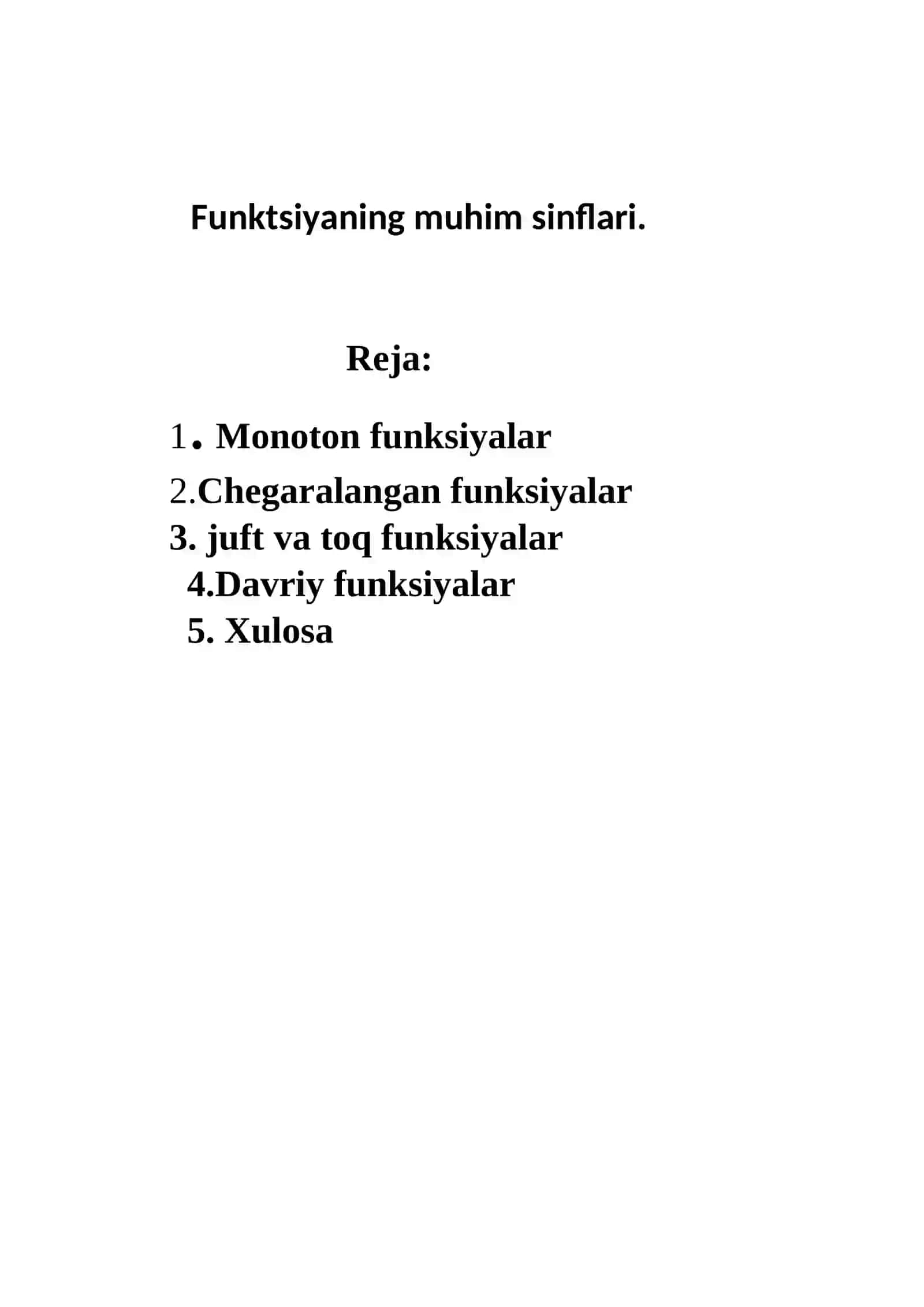 Funktsiyaning muhim sinflari 2