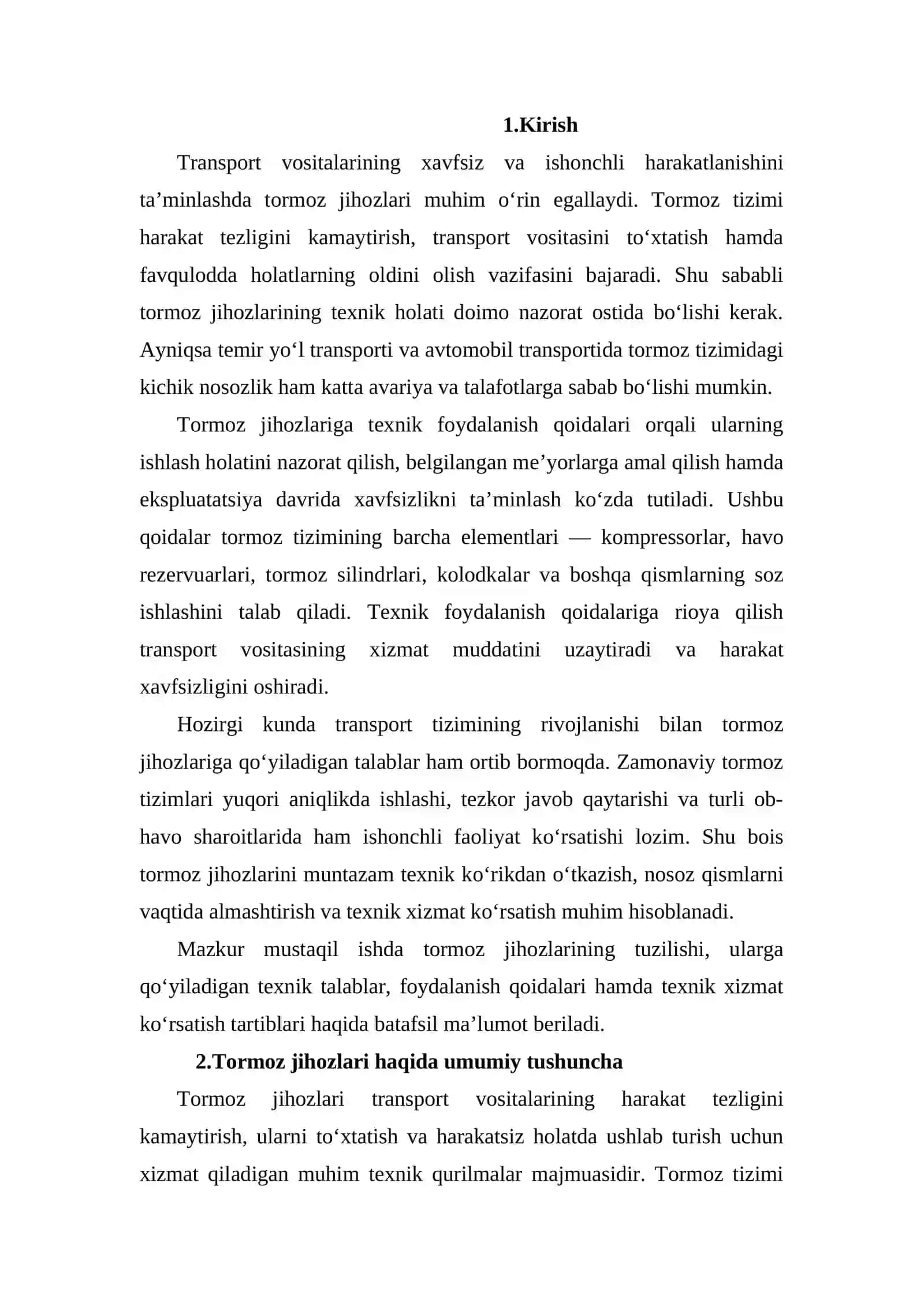 Tormoz jihozlariga texnik foydalanish qoidalari tomonidan bolgan talablar 2