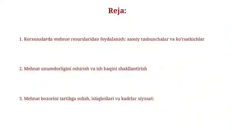 Mehnat bozori va korxonalarda mehnat resurslaridan foydalanish 2