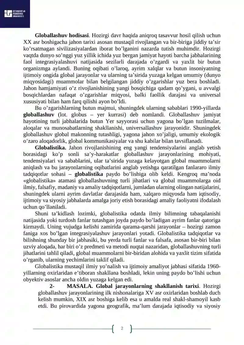 Globallashtirish va Barqaror Taraqqiyot Falsafasi 2