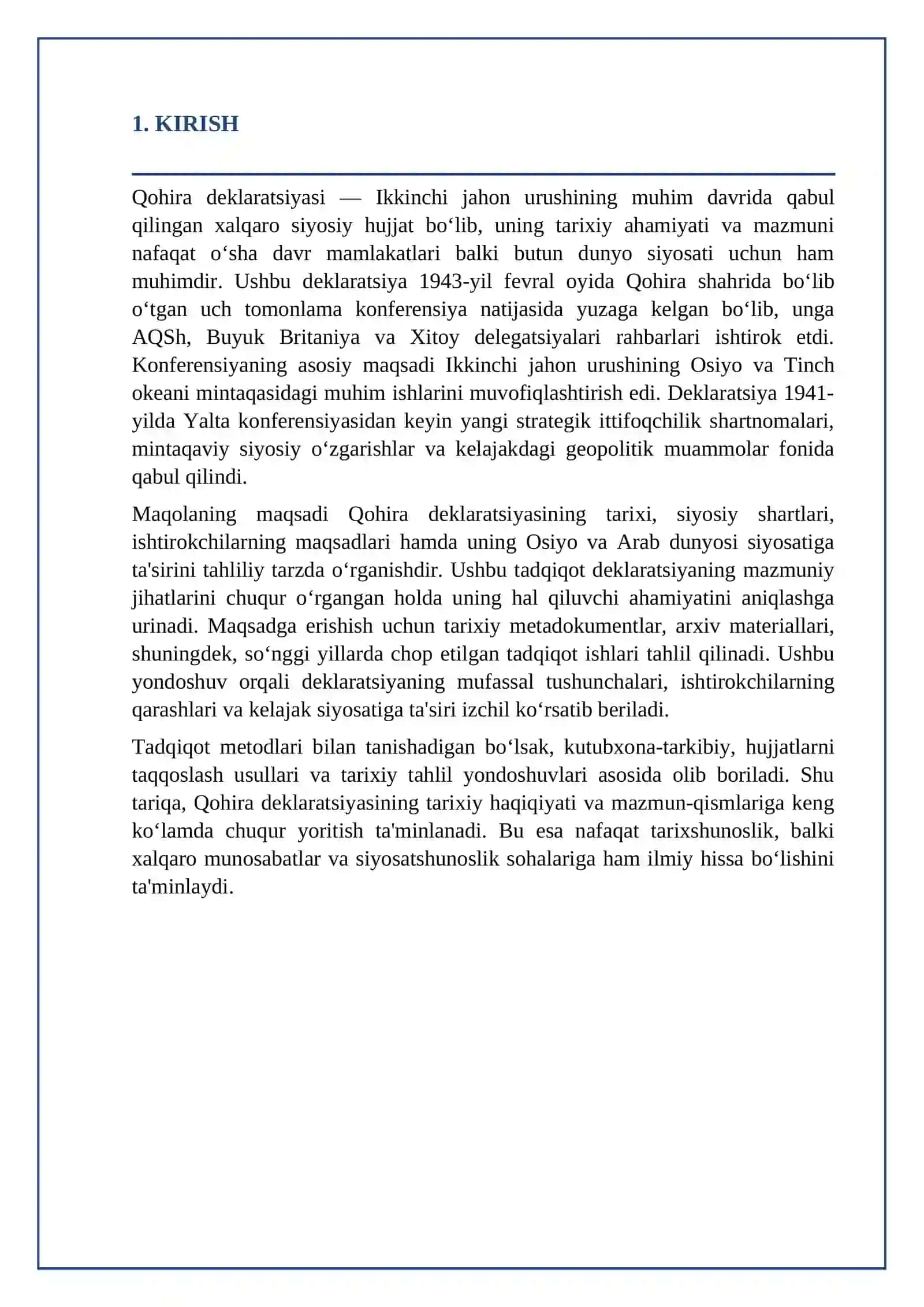 Qohira deklaratsiyasining tarixi va mazmuni: Tahliliy-analitik tadqiqot 2