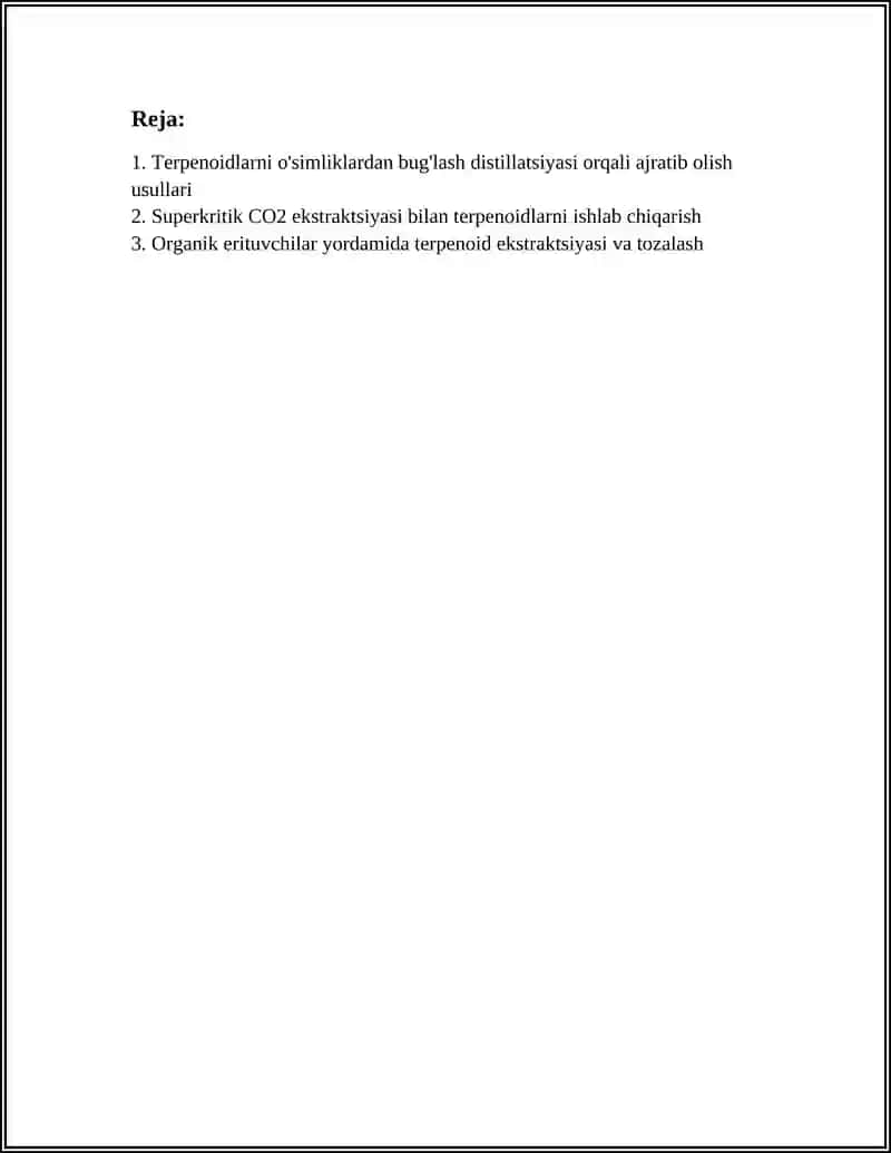 TERPENOIDLARGA MANSUB MODDALARNI ISHLAB CHIQARISH USULLARI 2