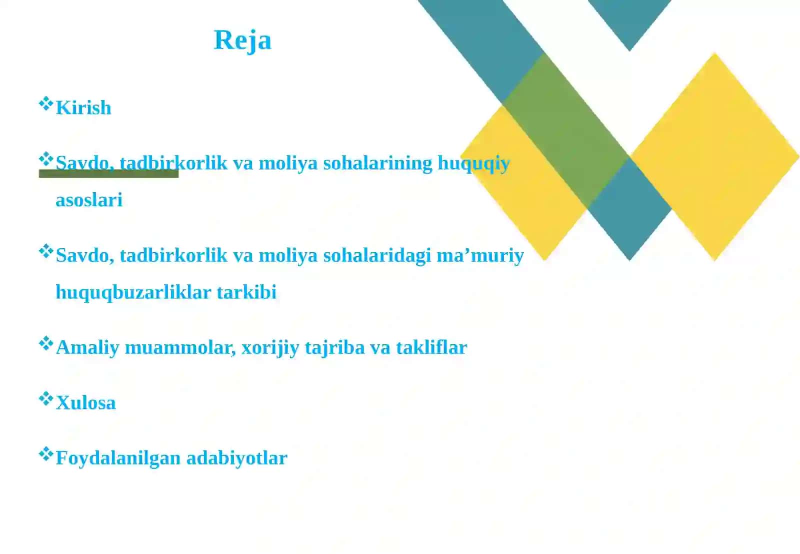 Savdo, tadbirkorlik va moliya sohalaridagi ma’muriy huquqbuzarliklar tarkibi 2