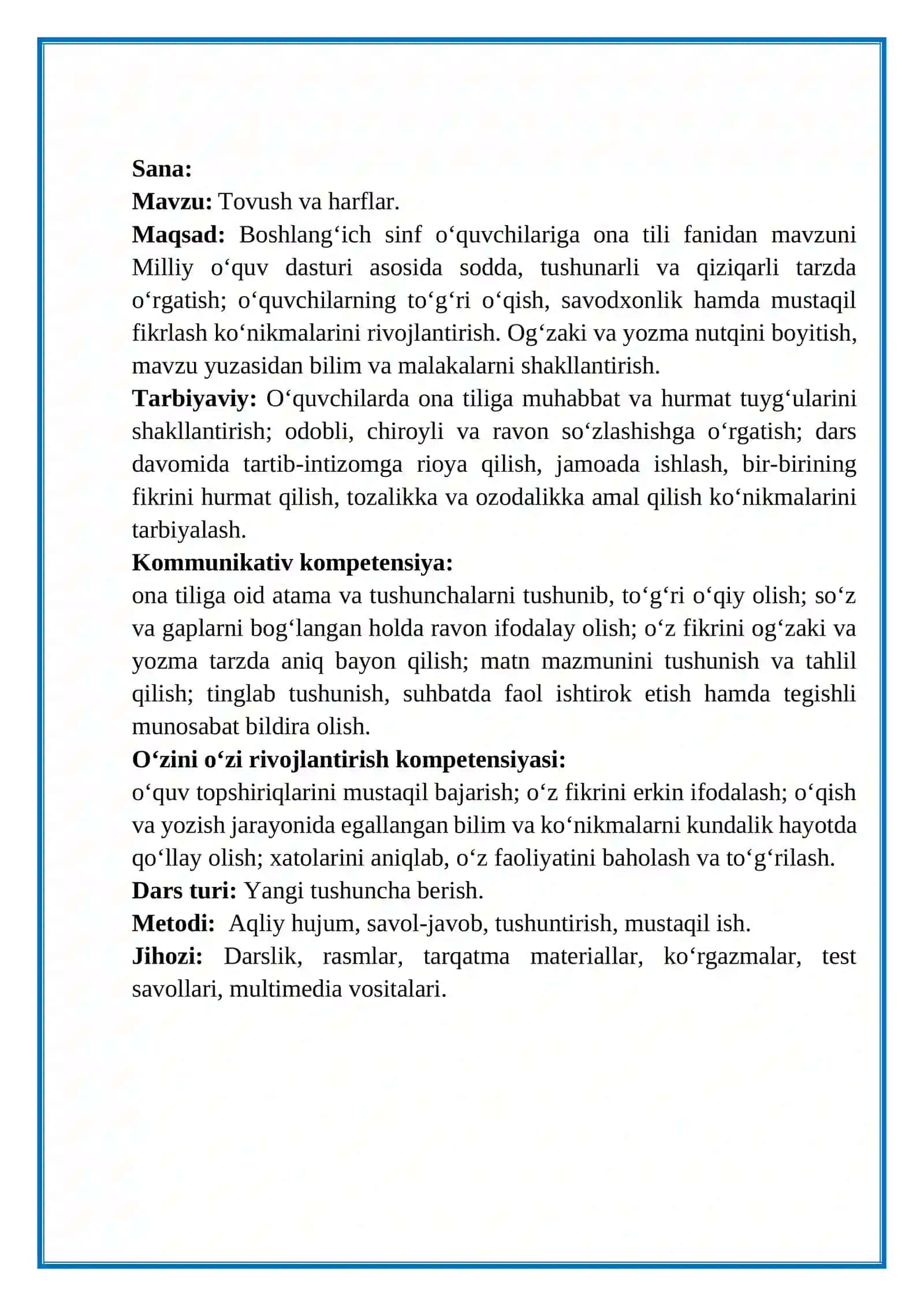3-sinf. ona tili. Tovush va harflar 2