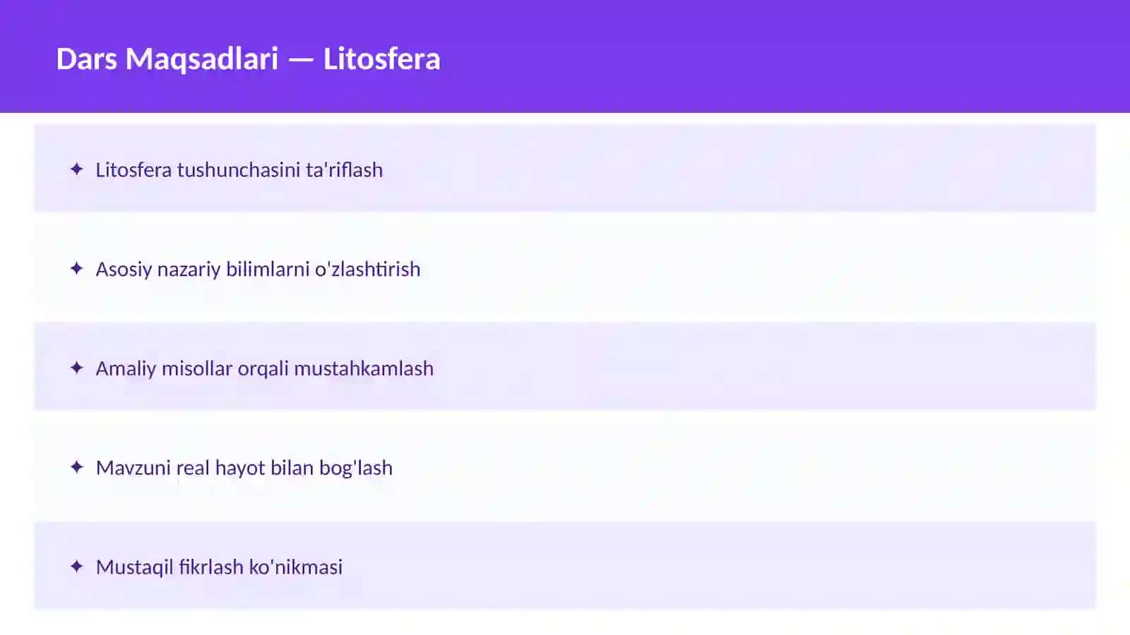 Yer tuzilishi O'qituvchilar va talabalar uchun dars ishlanma 2