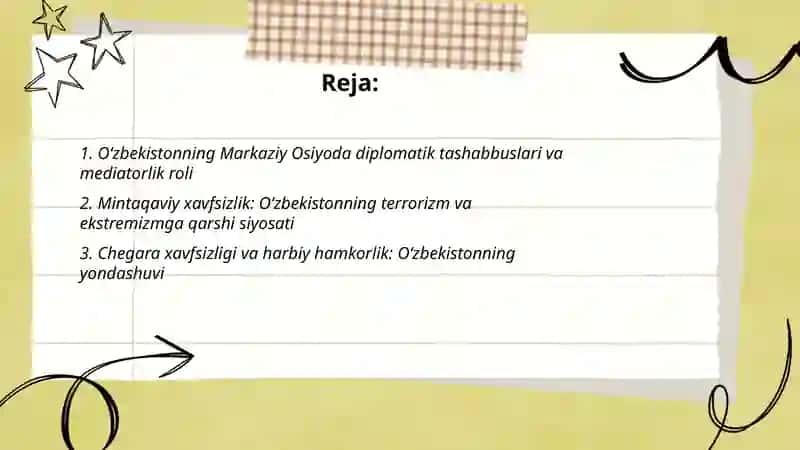 Oʻzbekistonning Markaziy Osiyoda tinchlik va barqarorlikni ta'minlashdagi oʻrni 2