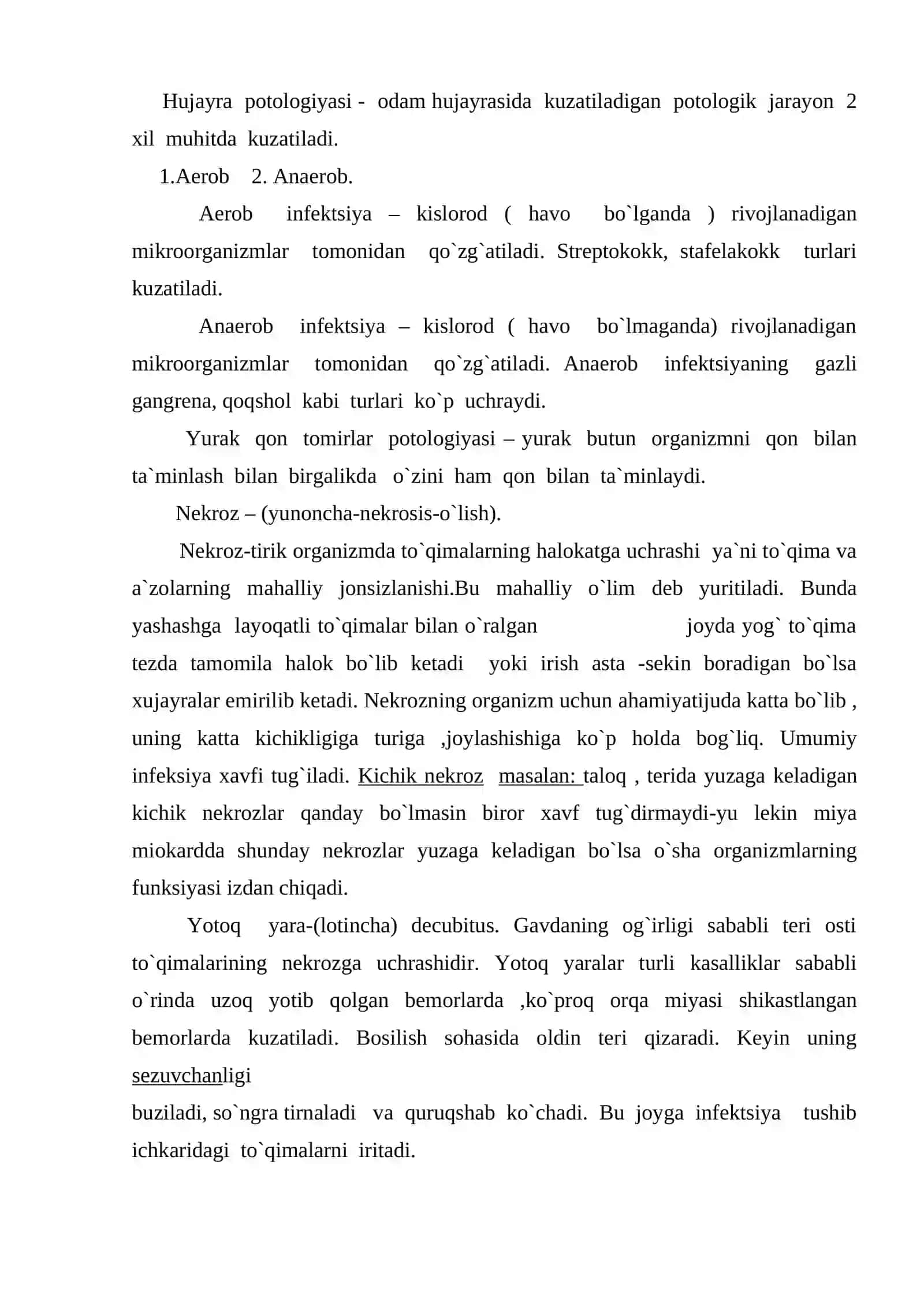 Hujayra potologiyasi. Aerob va anaerob infektsiya 2