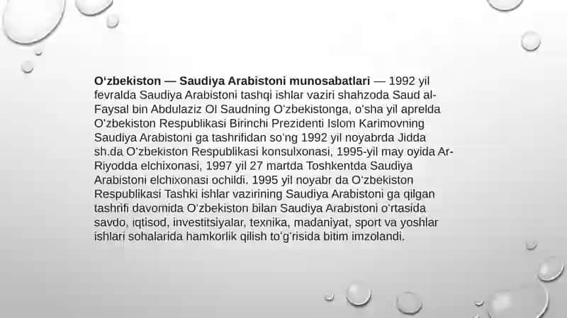 O’zbekiston va Saudiya Arabiston Iqtisodiy aloqalari 2